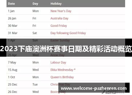 2023下庙澳洲杯赛事日期及精彩活动概览